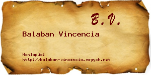 Balaban Vincencia névjegykártya